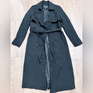 Banana Republic Trench Coat Womens XS Black Tie Waist Midi Length Jacket